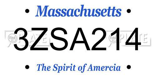 3ZSA214 Massachusetts License Plate