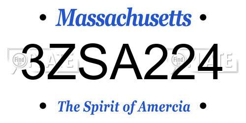 3ZSA224 Massachusetts License Plate