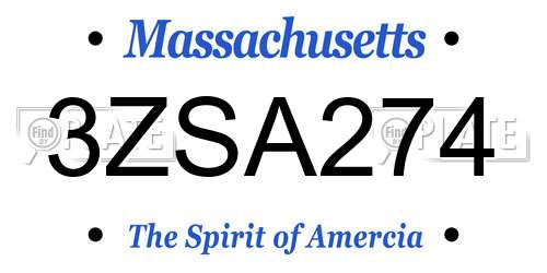3ZSA274 Massachusetts License Plate