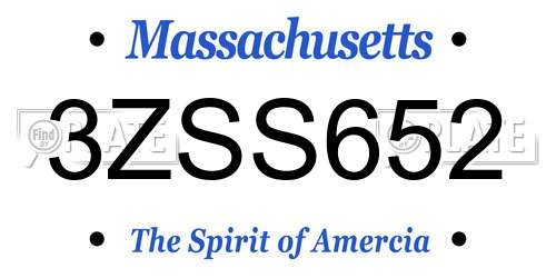 3ZSS652 Massachusetts License Plate