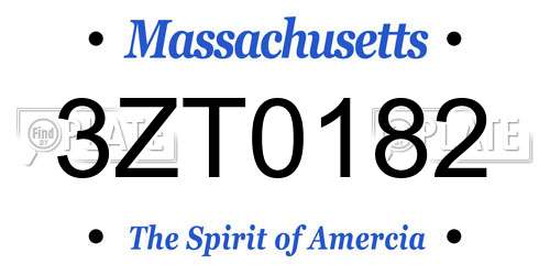 3ZT0182 Massachusetts License Plate
