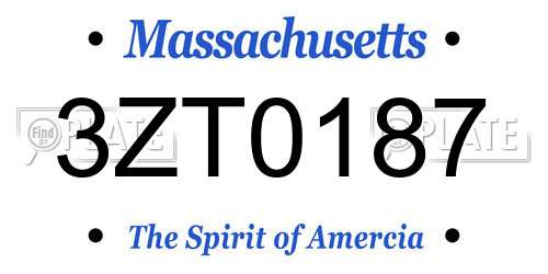 3ZT0187 Massachusetts License Plate