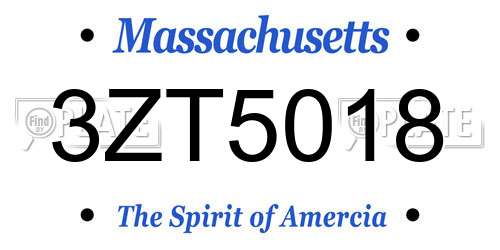 3ZT5018 Massachusetts License Plate