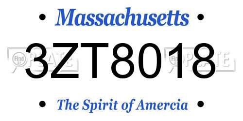 3ZT8018 Massachusetts License Plate