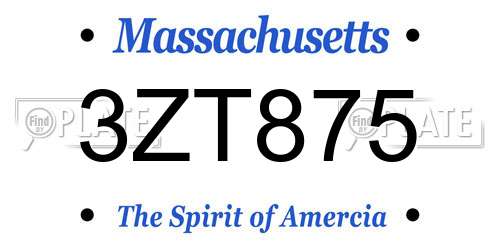 3ZT875 Massachusetts License Plate