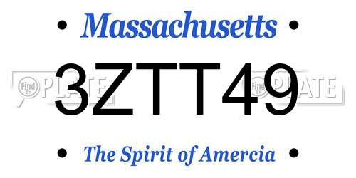 3ZTT49 Massachusetts License Plate