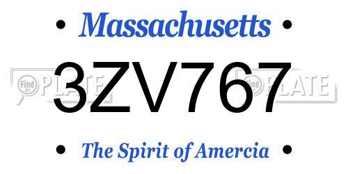 3ZV767 Massachusetts License Plate