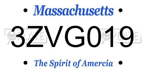 3ZVG019 Massachusetts License Plate