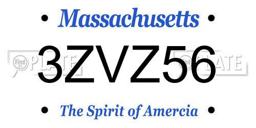 3ZVZ56 Massachusetts License Plate