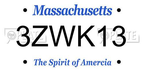3ZWK13 Massachusetts License Plate