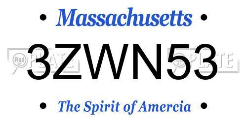3ZWN53 Massachusetts License Plate