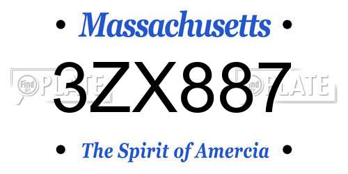 3ZX887 Massachusetts License Plate