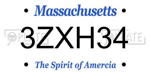 3ZXH34 Massachusetts License Plate
