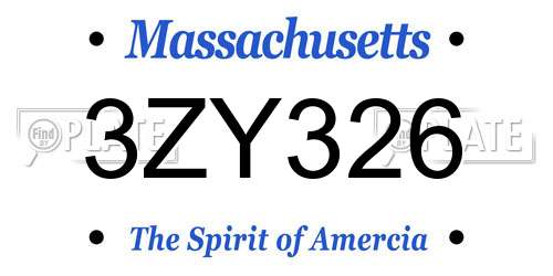 3ZY326 Massachusetts License Plate