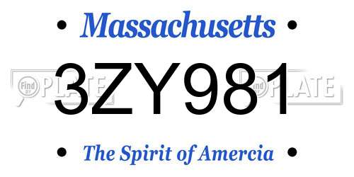 3ZY981 Massachusetts License Plate