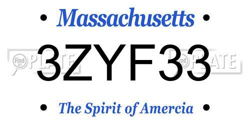 3ZYF33 Massachusetts License Plate