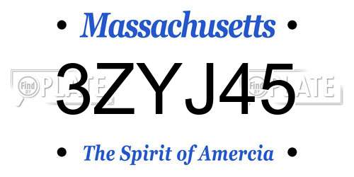 3ZYJ45 Massachusetts License Plate