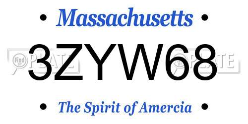 3ZYW68 Massachusetts License Plate