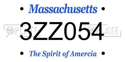 3ZZ054 Massachusetts License Plate