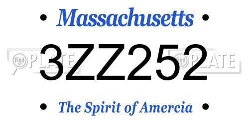 3ZZ252 Massachusetts License Plate