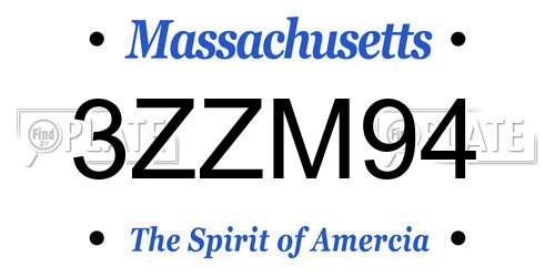 3ZZM94 Massachusetts License Plate