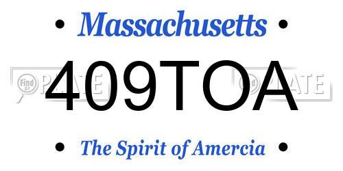 409TOA Massachusetts License Plate