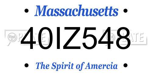 40IZ548 Massachusetts License Plate