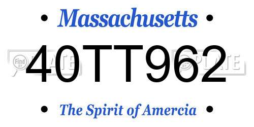 40TT962 Massachusetts License Plate