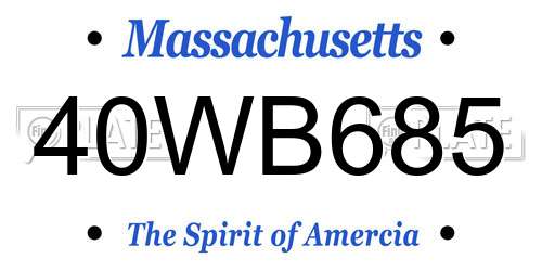 40WB685 Massachusetts License Plate