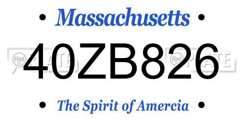 40ZB826 Massachusetts License Plate