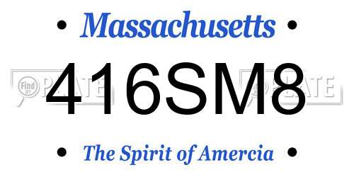 416SM8 Massachusetts License Plate