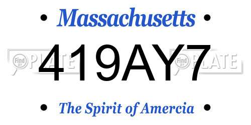 419AY7 Massachusetts License Plate