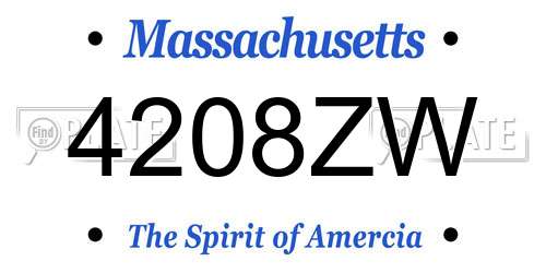 4208ZW Massachusetts License Plate