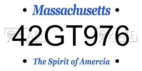 42GT976 Massachusetts License Plate