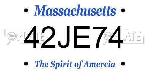 42JE74 Massachusetts License Plate