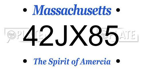42JX85 Massachusetts License Plate