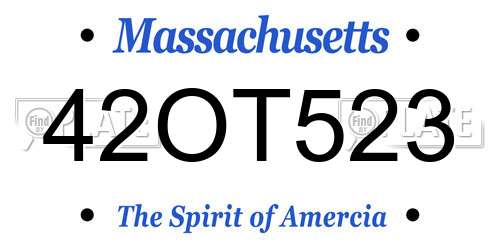 42OT523 Massachusetts License Plate