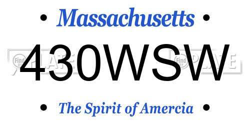 430WSW Massachusetts License Plate