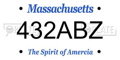 432ABZ Massachusetts License Plate