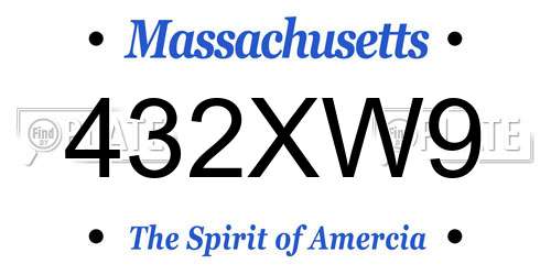 432XW9 Massachusetts License Plate