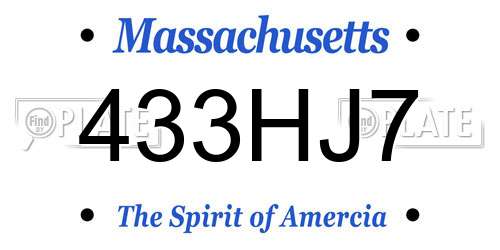 433HJ7 Massachusetts License Plate