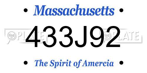 433J92 Massachusetts License Plate