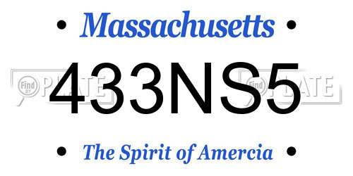 433NS5 Massachusetts License Plate