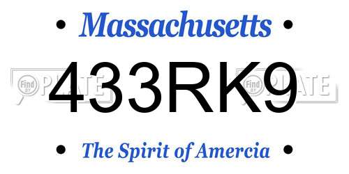433RK9 Massachusetts License Plate