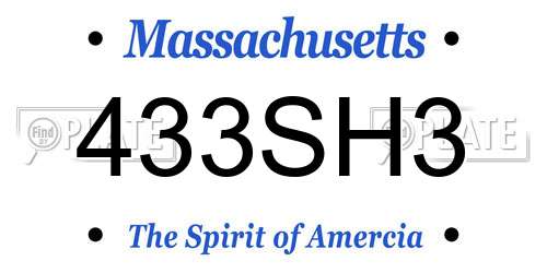 433SH3 Massachusetts License Plate