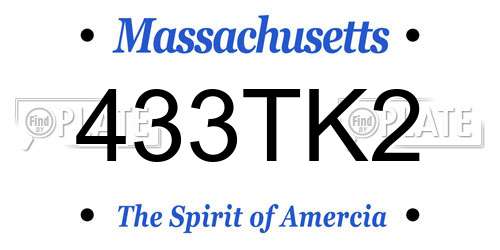 433TK2 Massachusetts License Plate