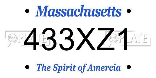 433XZ1 Massachusetts License Plate