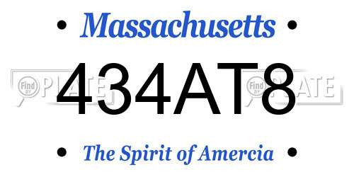 434AT8 Massachusetts License Plate