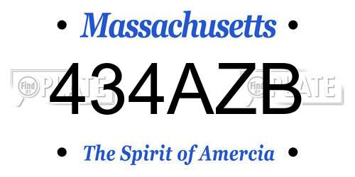 434AZB Massachusetts License Plate