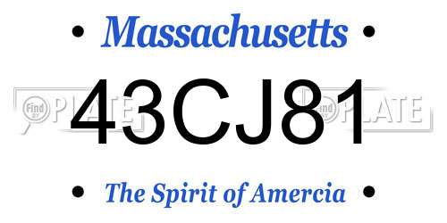 43CJ81 Massachusetts License Plate